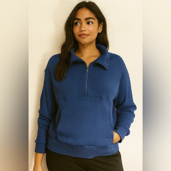 Fashion Blue Quarter-Zip Pullover Sweater Size S NWT - Picture 1 of 10